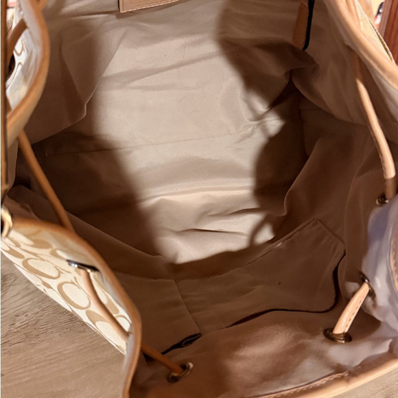Coach Signature Stripe Drawstring Shoulder Bag Beige Pink - Picture 13 of 13